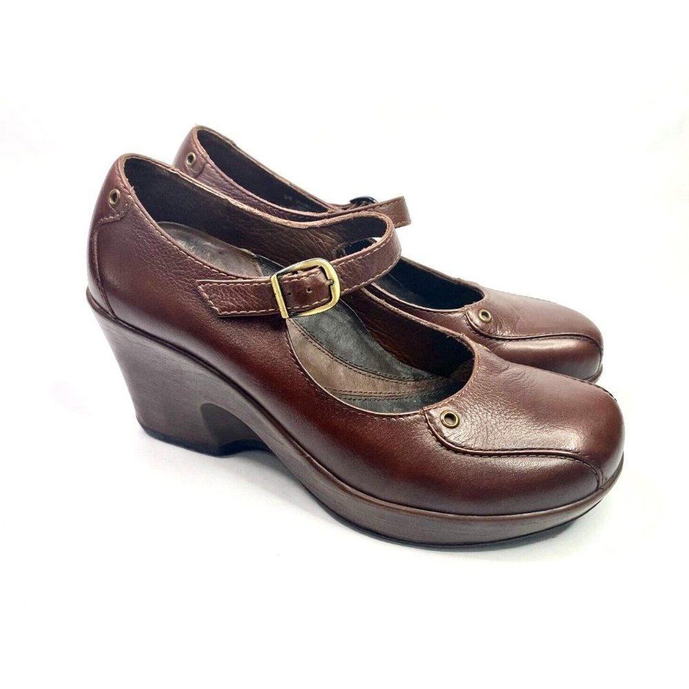 Dansko Shoes Womens Size 8.5 39 Red Leather Mary Jane Wedge Comfort Heels